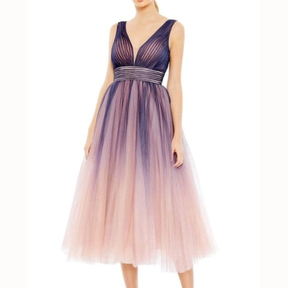 Mac Duggal -‎ Ombre  Tulle A-Line Midi Dress 20403